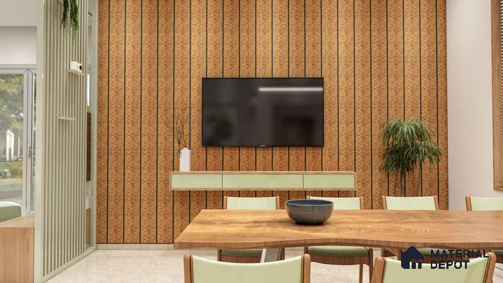 Gold Patterned Louver PN 03247 8 ft x 7 inch Charcoal Panel - 8 mm | Suitable for Feature Wall, TV Unit & Living Room | Width is Subjected to 5% Variation