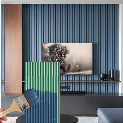 Closeup application image of TV Unit made with Duco Paintable Louvers