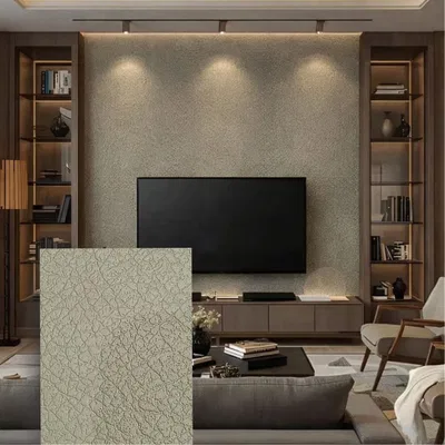Closeup application image of TV Unit made with Leather Laminates
