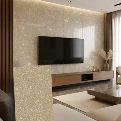 Closeup application image of TV Unit made with Sparkle Laminates