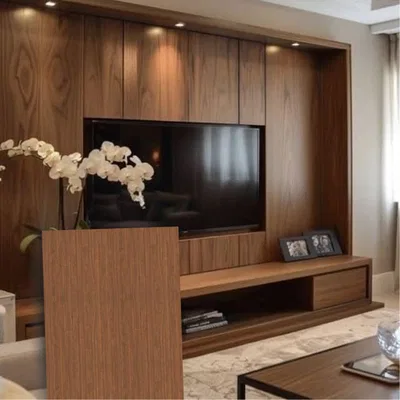 Closeup application image of TV Unit made with Wooden Laminates