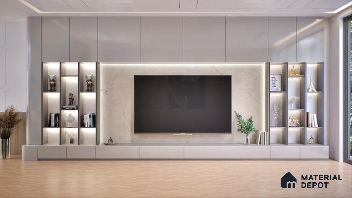 White Marble Look LM 01324 8 ft x 4 ft Texture Finish Decorative Laminate - 1 mm | Suitable for TV Unit, Wardrobe, Kitchen Cabinets