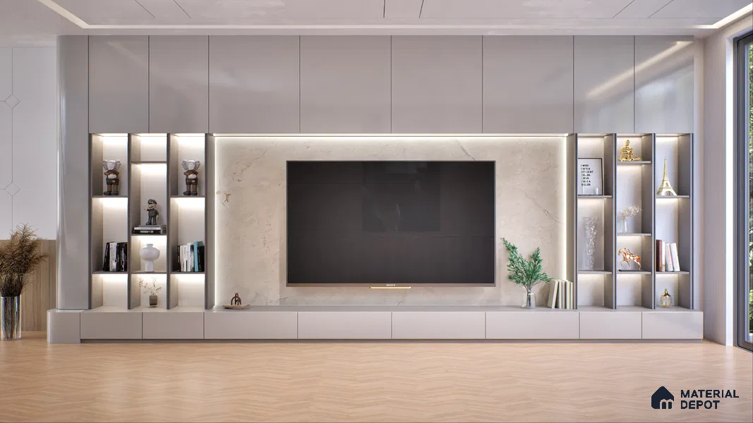 White Marble Look LM 01324 8 ft x 4 ft Texture Finish Decorative Laminate - 1 mm | Suitable for TV Unit, Wardrobe, Kitchen Cabinets