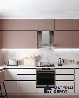 Two-Tone Matte Kitchen With Soft Mauve Cabinets And Minimalist Backsplash | Material Depot