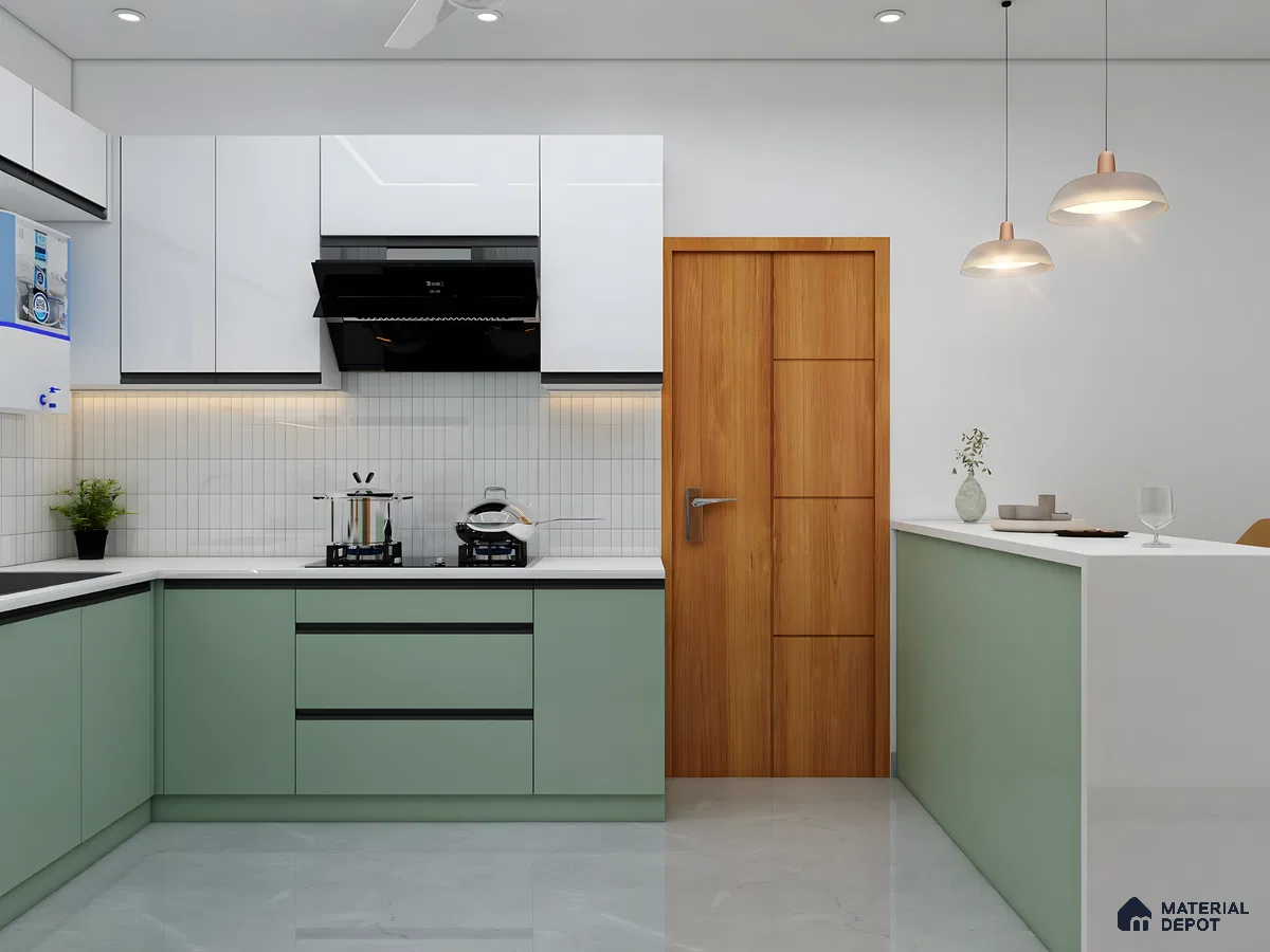 U-Shaped Modular Kitchen Layout With Ample Storage And Countertop Space | Material Depot