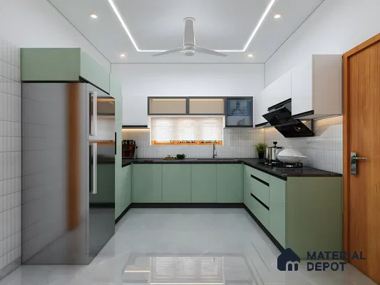 U-Shaped Modular Kitchen Layout With Ample Storage And Countertop Space | Material Depot
