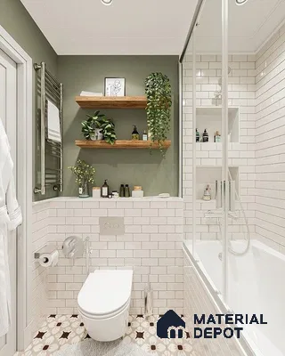 Urban Botanical Bathroom with Olive Green and Floral Motif Accents | Material Depot