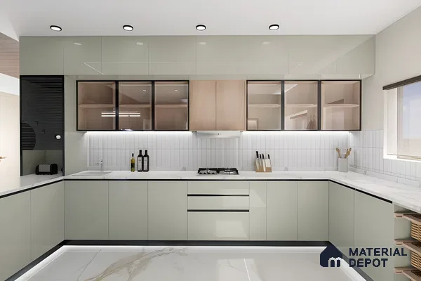 Urban Chic Kitchen: High-Gloss Cabinetry, White Subway Tiles, And Clean Lines | Material Depot