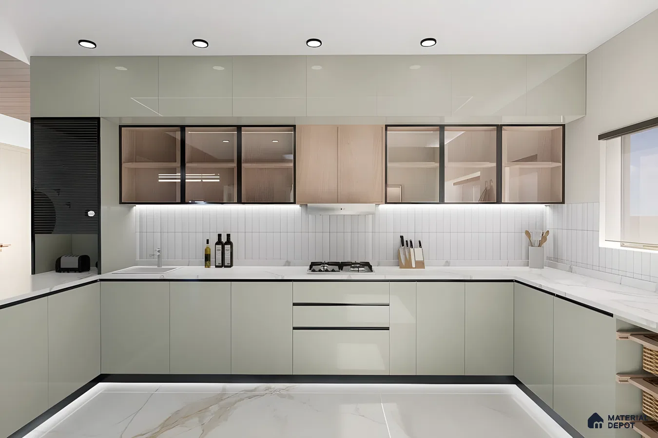 Urban Chic Kitchen: High-Gloss Cabinetry, White Subway Tiles, And Clean Lines | Material Depot