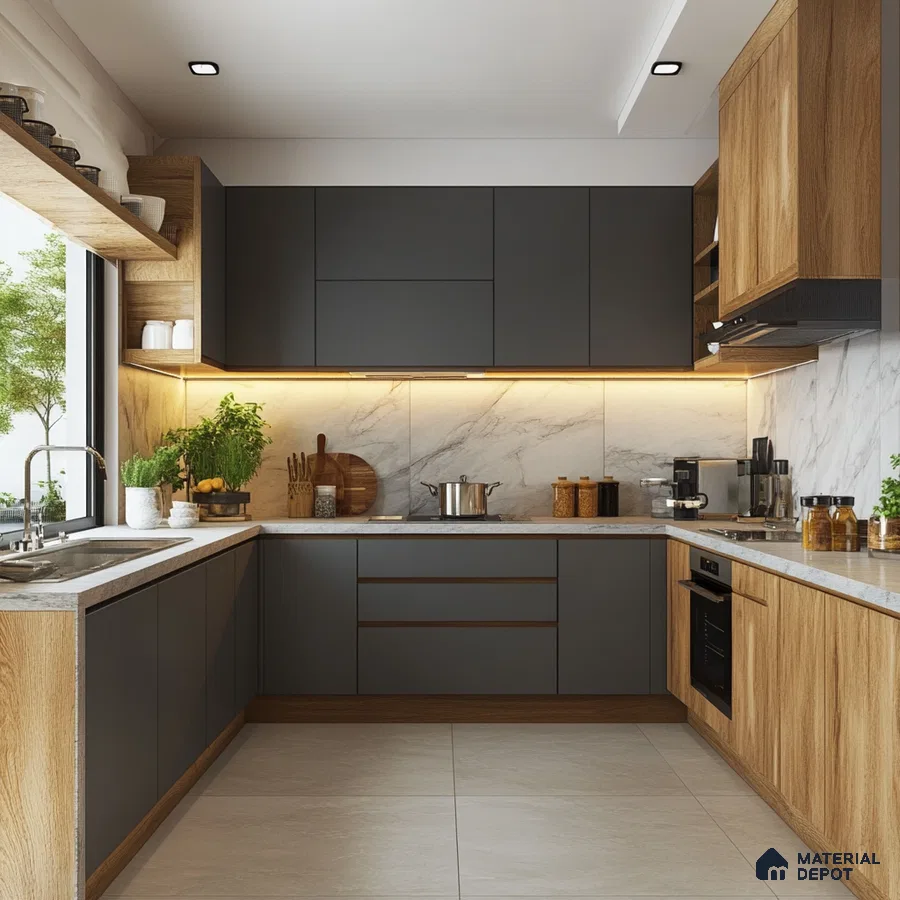 Urban Elegance Meets Rustic Charm in a Kitchen with Polished Concrete and Natural Wood | Material Depot