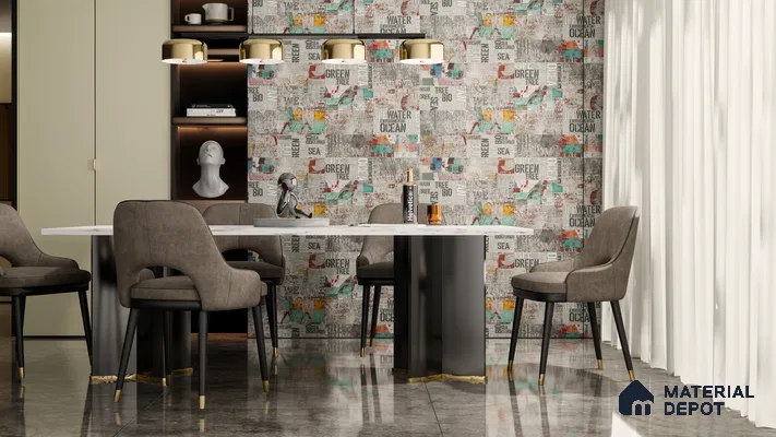 Urban Industrial Dining with Graffiti-Print Wall Tiles | Material Depot