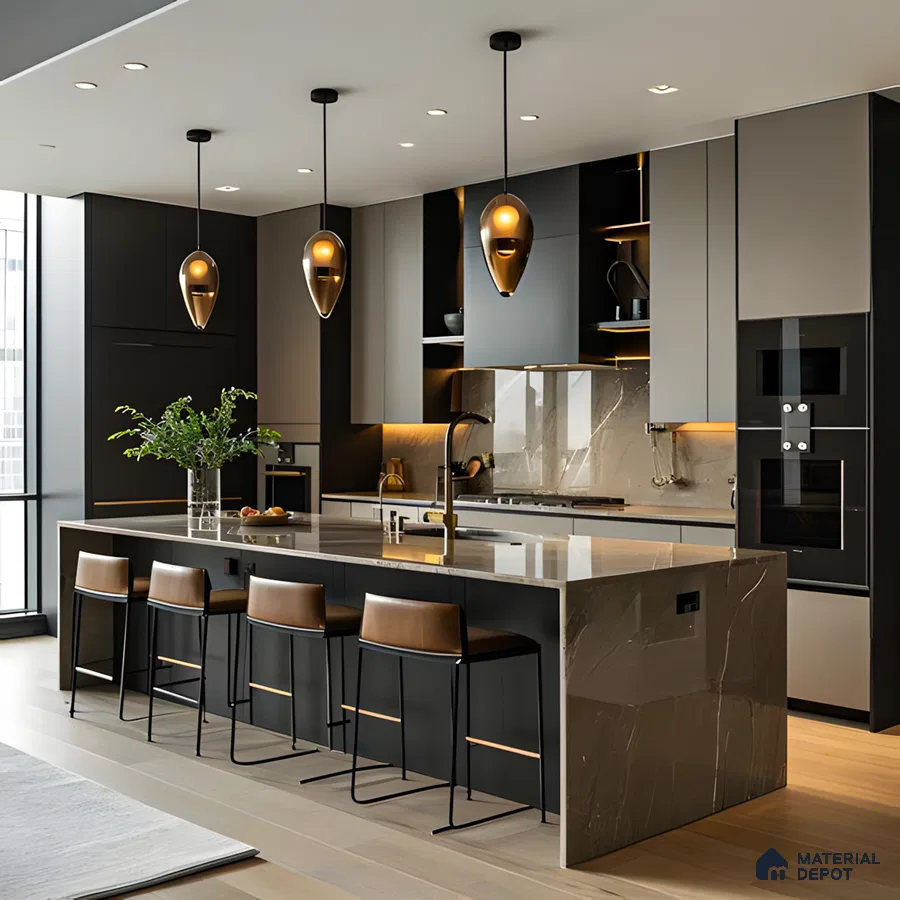 Urban kitchen with glossy backsplash | Material Depot