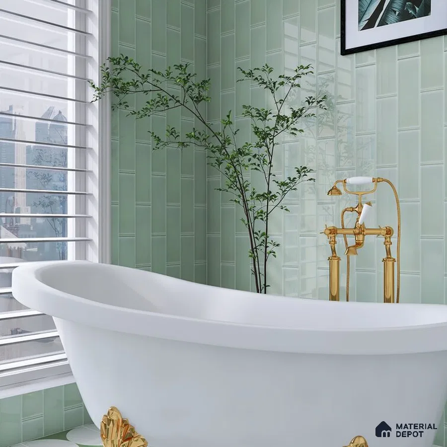Urban Oasis Green and White Retreat with Golden Accents | Material Depot