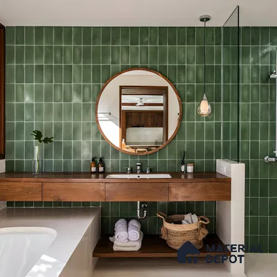 Verdant Retreat: A Modern Bathroom with Green Tiles | Material Depot