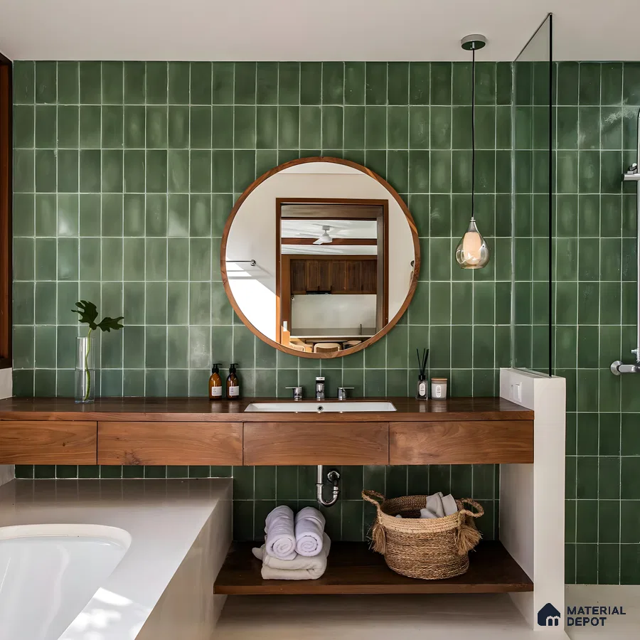 Verdant Retreat: A Modern Bathroom with Green Tiles | Material Depot