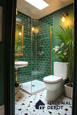 Verdant Retreat: A Modern Bathroom with Green Tiles | Material Depot