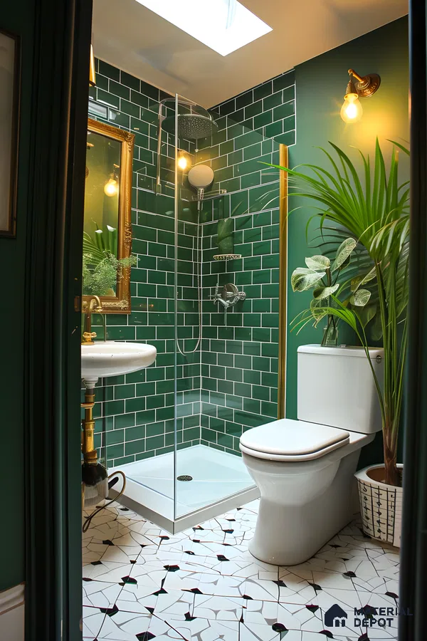 Verdant Retreat: A Modern Bathroom with Green Tiles | Material Depot
