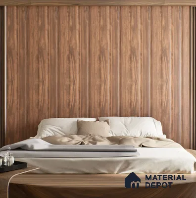 Vertical Wood Paneling Behind a Modern Bed | Material Depot