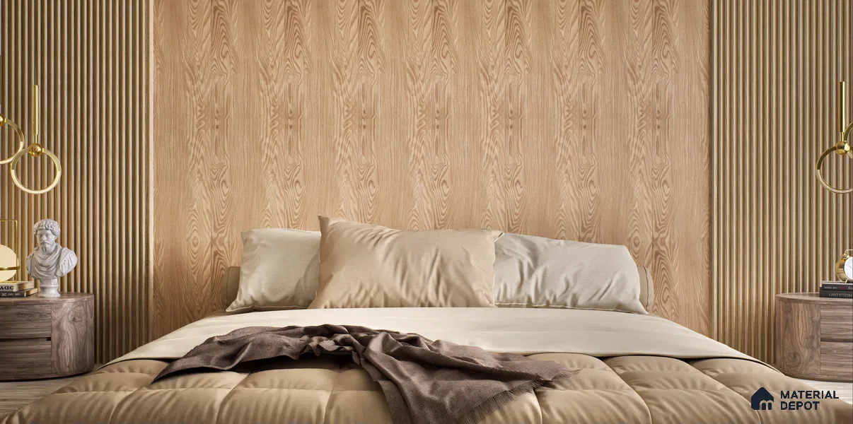 Beige Wooden Louver PN 00395 10 ft x 12 inch PVC Panel - 8 mm | Suitable for Feature Wall, TV Unit & Living Room | Width is Subjected to 5% Variation