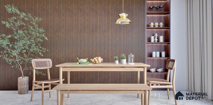 Vertical Wood Paneling in a Modern Dining Room | Material Depot