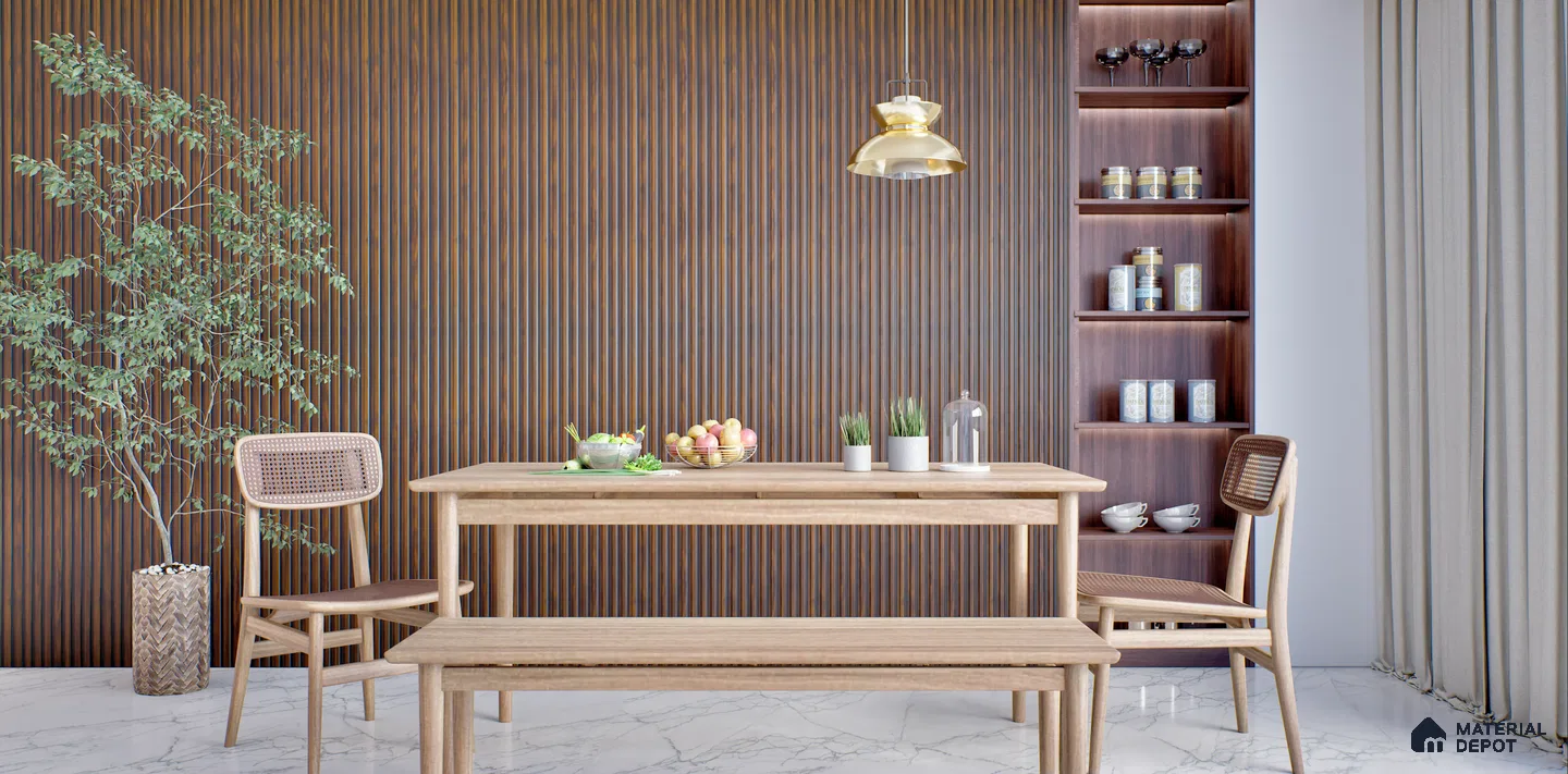 Vertical Wood Paneling in a Modern Dining Room | Material Depot