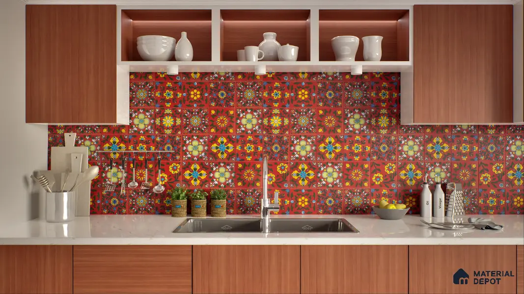 Multifired Moroccan Floor & Wall Tile TL 05687 Zellige Golden Klimt 12 x 12 inch Vitrified Matte Finish - 9 mm | Suitable for Living Room, Bathroom, Kitchen & Backsplash