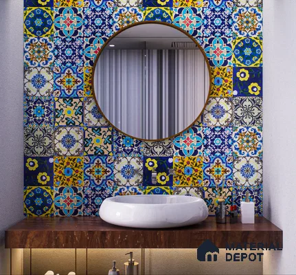 Vibrant Handcrafted Backsplash in Bathroom Accent Wall
 | Material Depot