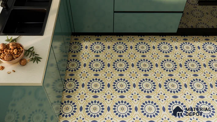Moroccan Floor & Wall Tile TL 00251 Brown & Blue 1 ft x 1 ft Matte Finish Ceramic Tile - 9 mm | Suitable For Kitchen, Bathroom, Dining Area | Please Expect a Slight Variation of Pattern