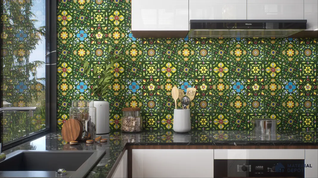 Multifired Moroccan Floor & Wall Tile TL 05687 Zellige Golden Klimt 12 x 12 inch Vitrified Matte Finish - 9 mm | Suitable for Living Room, Bathroom, Kitchen & Backsplash