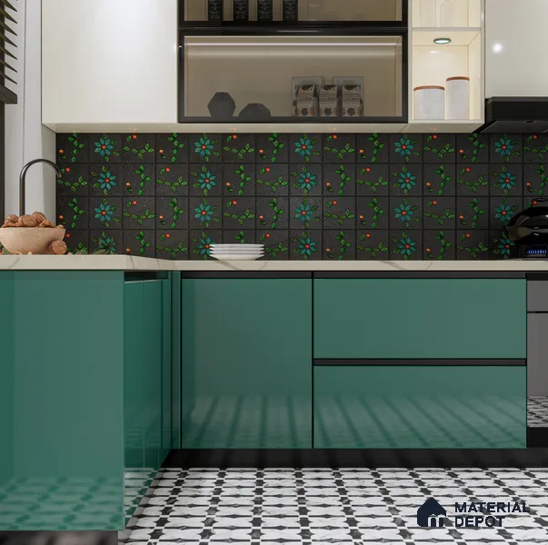 Floral Wall Handmade Tile TL 05872 Lustrous Petal 197 mm x 197 mm Vitrified - 9 mm | Random Mix Patterns | Suitable For Living Room, Bedroom, Kitchen | Please Expect a Slight Variation of Pattern