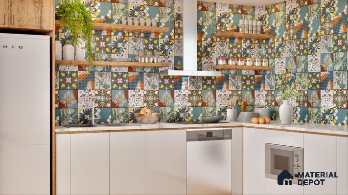 Vibrant Mediterranean-Inspired Kitchen with Patterned Tiles | Material Depot