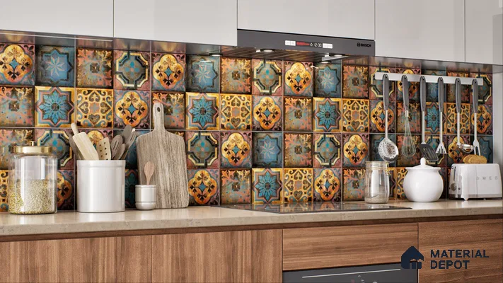 Moroccan Wall Tile TL 01453 B Piazza Elis Decor 1 ft x 1 ft Ceramic Glossy Finish Tile - 9 mm | Suitable for Bathroom, Kitchen & Balcony | Please Expect a Slight Variation of Pattern