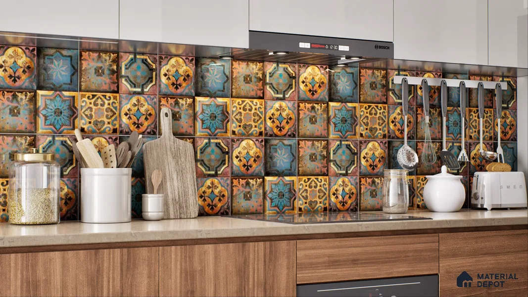 Moroccan Wall Tile TL 01453 B Piazza Elis Decor 1 ft x 1 ft Ceramic Glossy Finish Tile - 9 mm | Suitable for Bathroom, Kitchen & Balcony | Please Expect a Slight Variation of Pattern