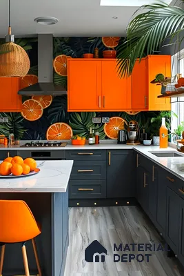 Vibrant Orange And Grey Kitchen | Material Depot