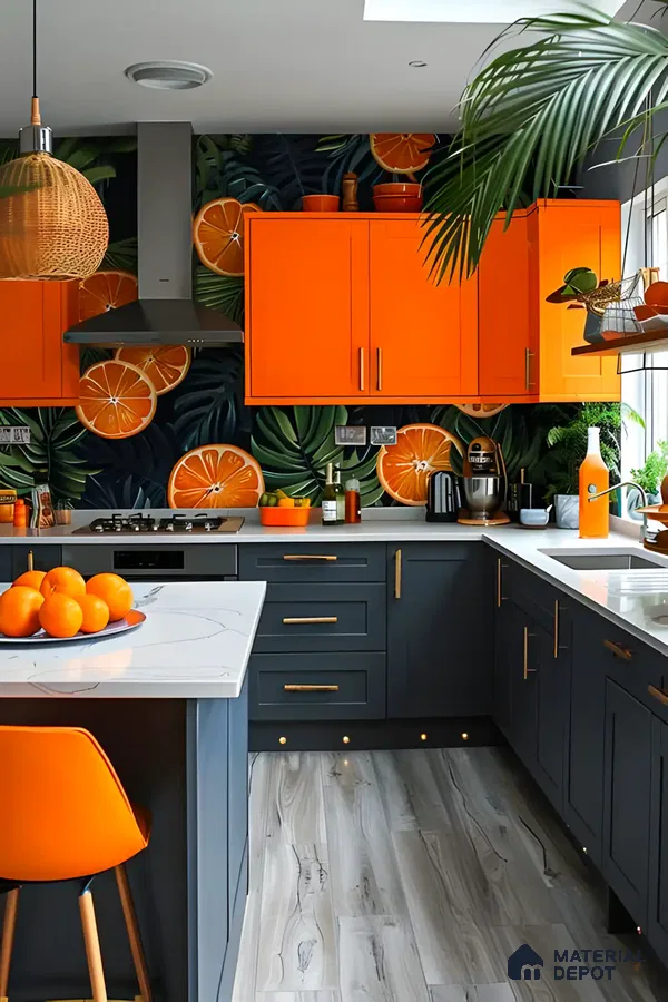 Vibrant Orange And Grey Kitchen | Material Depot