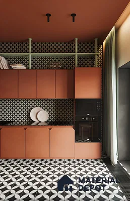 Vibrant Terracotta Kitchen with Patterned Tiles | Material Depot
