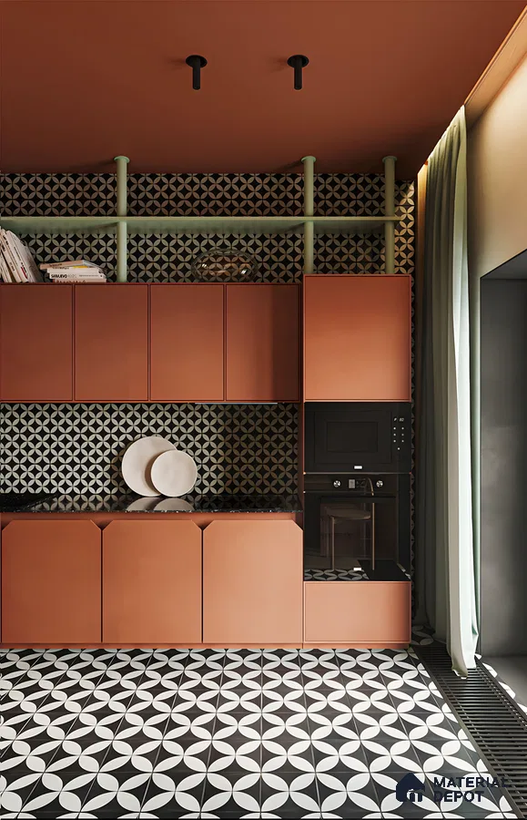 Vibrant Terracotta Kitchen with Patterned Tiles | Material Depot