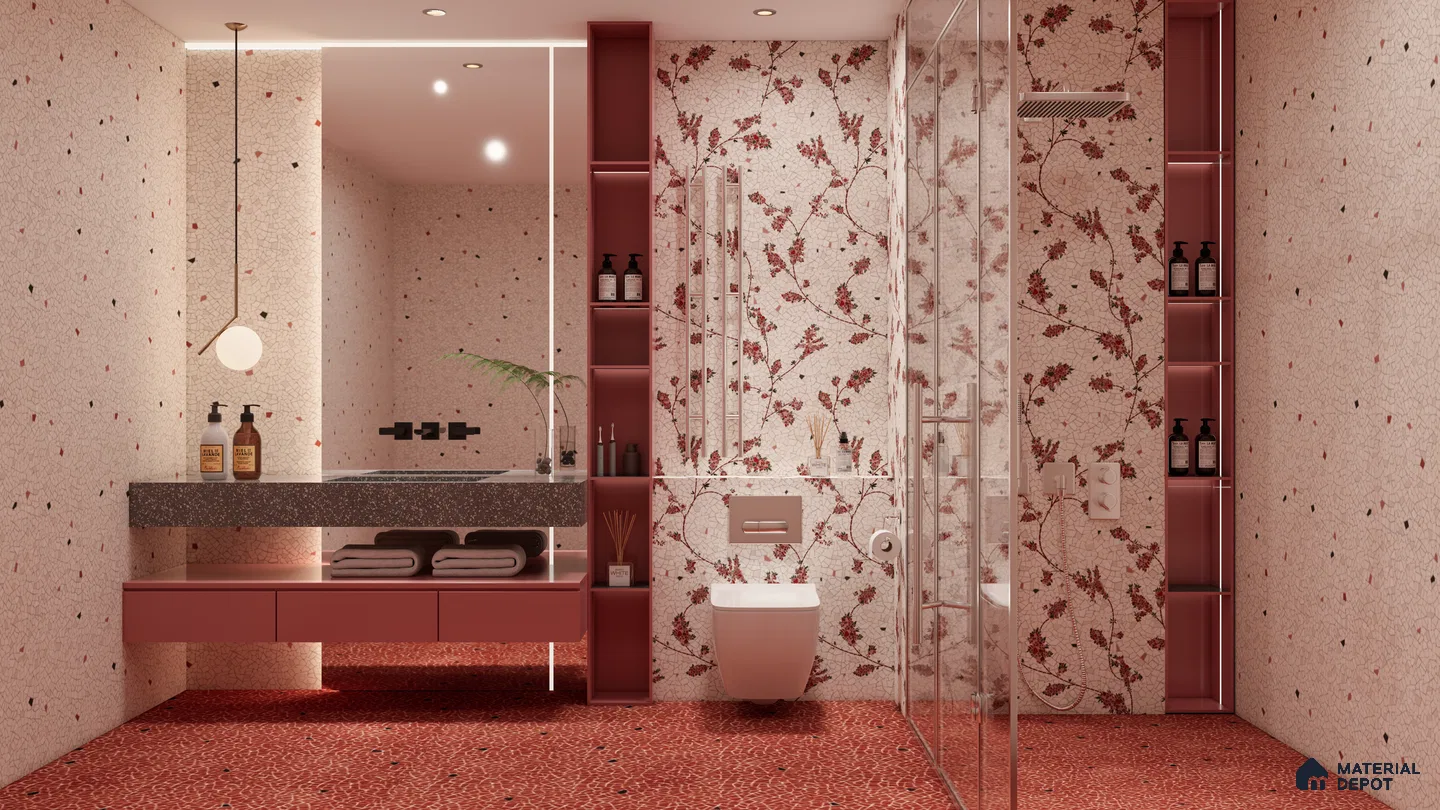 Vibrant Terrazzo & Floral Fusion Bathroom | Material Depot