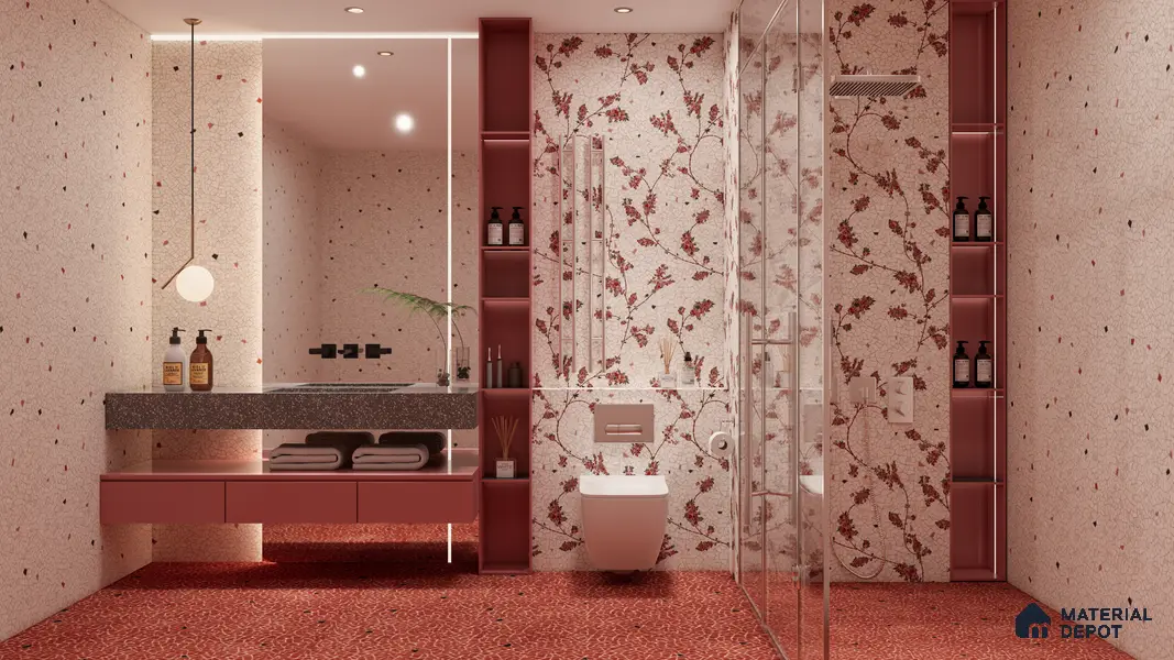 Terrazzo Floor & Wall Tile TL 06143 C Crackle Rosso 4 ft x 2 ft Vitrified Glue Matte Finish - 9 mm | 4 Random Design | Suitable For Living Room, Bedroom, Kitchen