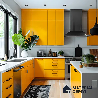 Vibrant Yellow Kitchen with Modern Design | Material Depot