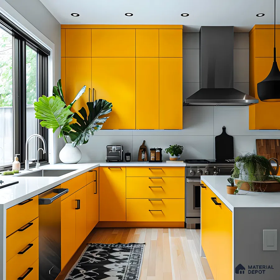 Vibrant Yellow Kitchen with Modern Design | Material Depot