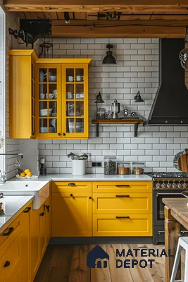 Vibrant Yellow Kitchen with White Subway Tiles | Material Depot