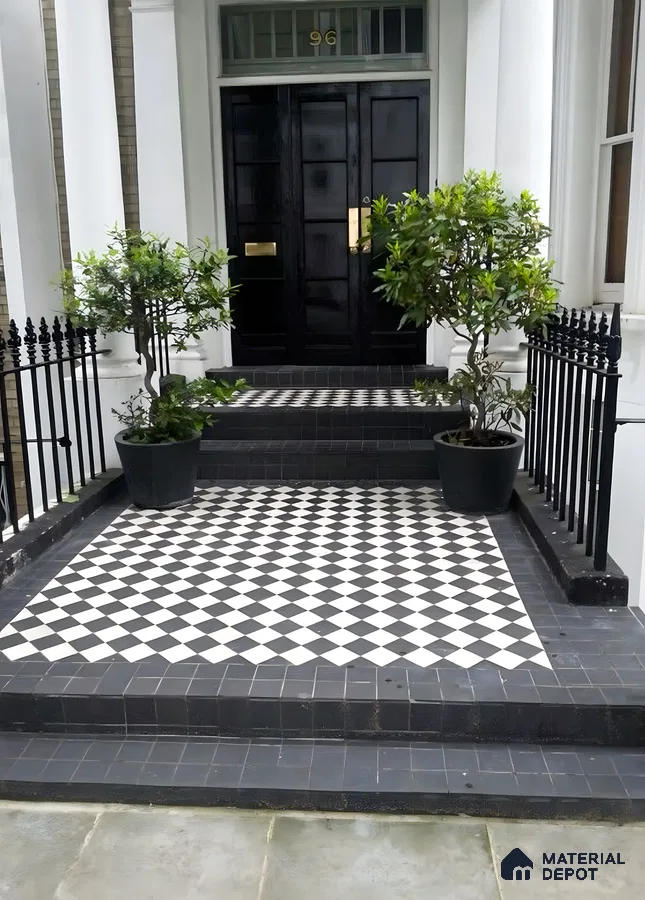 Victorian-Style Entrance with Black and White Checkerboard Tiles | Material Depot