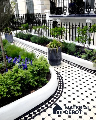 Victorian-Style Garden Path with Black and White Tiles | Material Depot