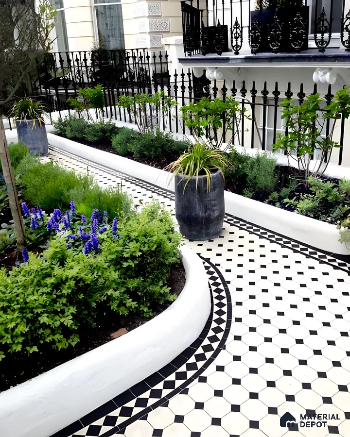 Victorian-Style Garden Path with Black and White Tiles | Material Depot