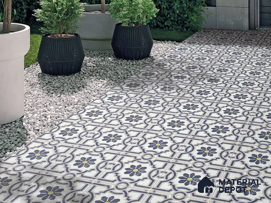 Vintage Floral Patterned Outdoor Tiles for Elegant Landscaping | Material Depot