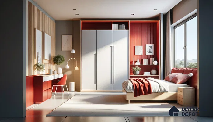 Vivid Crimson Accents Add Bold Contrast to Modern Bedroom | Material Depot