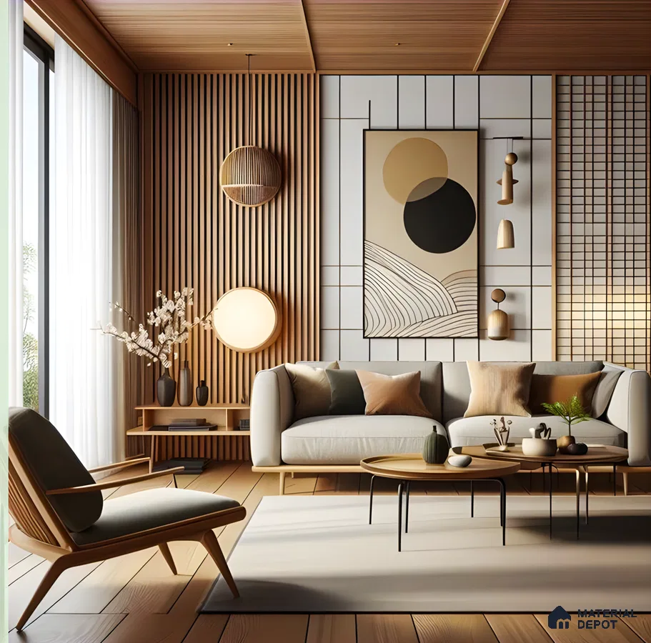 Wabi-Sabi Inspired Living Room with Wood Accents | Material Depot