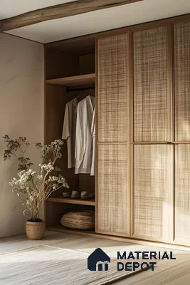 Wabi-Sabi Inspired Wardrobe with Rattan Doors | Material Depot
