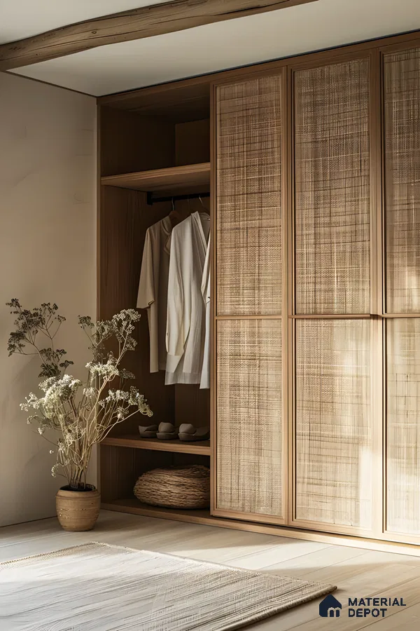 Wabi-Sabi Inspired Wardrobe with Rattan Doors | Material Depot